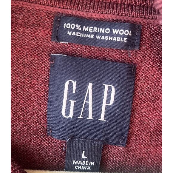 GAP Women's Large 100% Merino Wool Turtleneck Sweater Burgundy Maroon Fine Knit - Picture 3 of 5